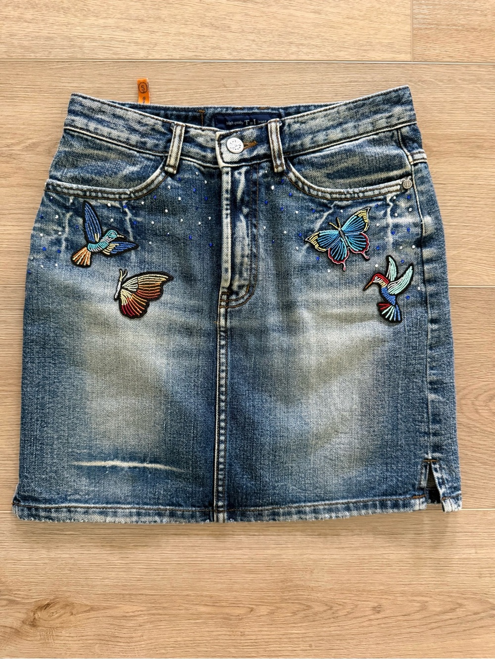 T=I Jeans Y2K Embroidered Butterfly Denim Mini Skirt 26 Waist Small